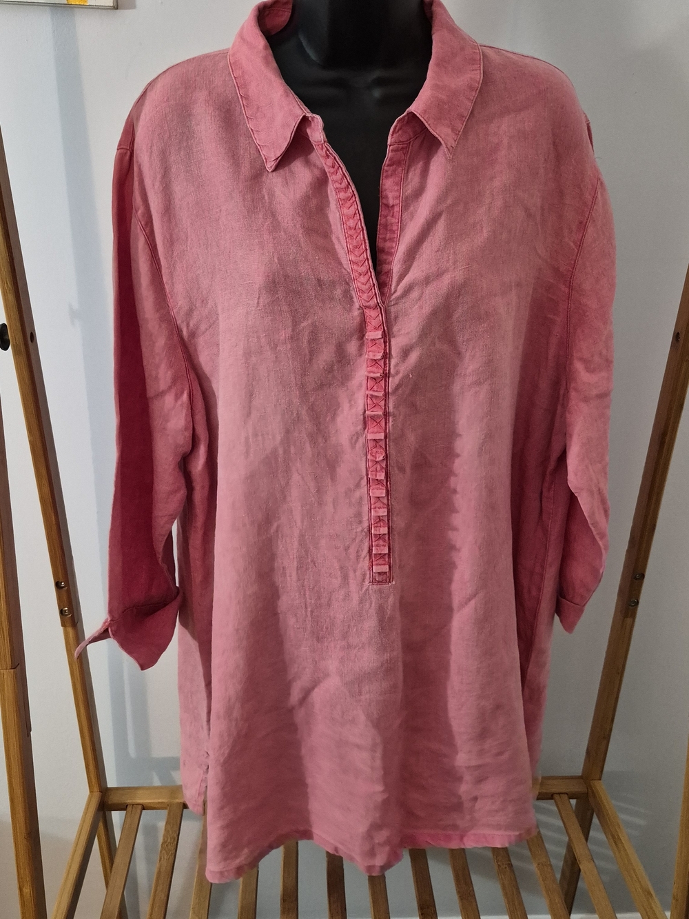 Chico's Dusty Rose 100% Linen Button-Trim Tunic